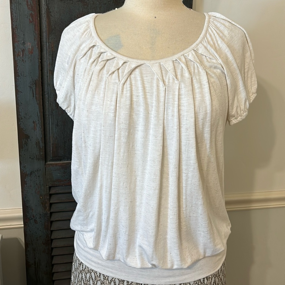 🐚 STUDIO M PLEATED NECKLINE RAYON/LINEN SLUB KNIT TOP